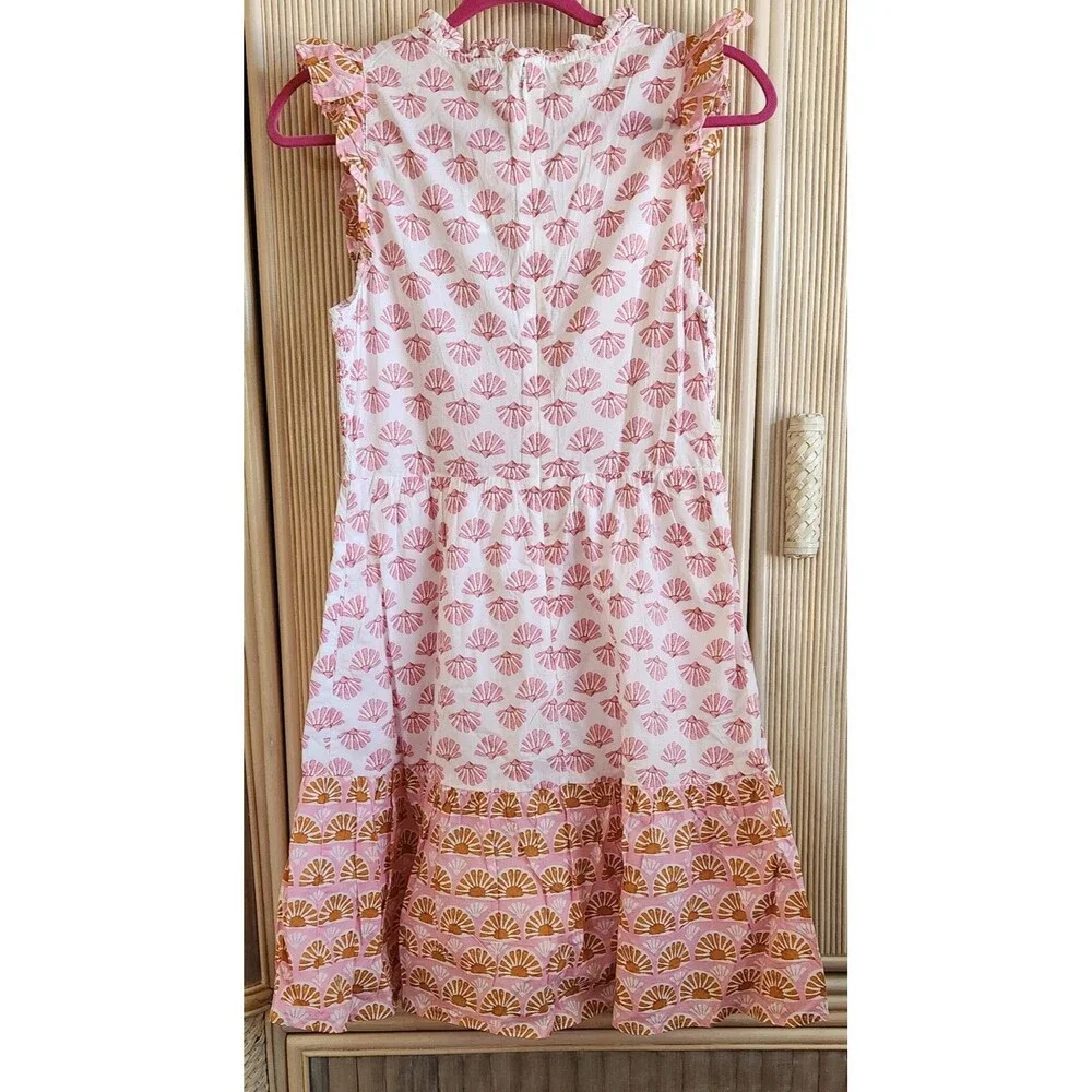 J Crew Women's Dress Small Pink Smocked Summer Ruffle Pockets 100% Cotton NWT